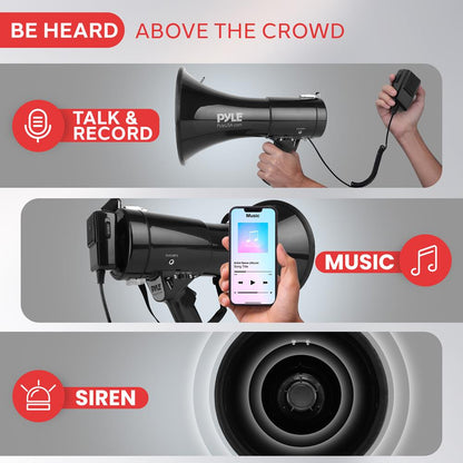 Megaphone Speaker - Pa Bullhorn With Siren Alarm Mode, Handheld Microphone, Aux Input, Volume Control