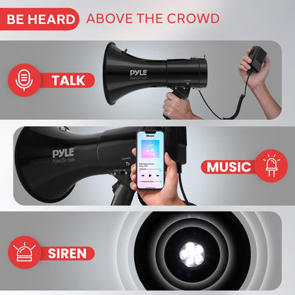 Megaphone Speaker With Built-In Rechargeable Battery, Led Lights, Siren Alarm Mode & Adjustable Volume Control