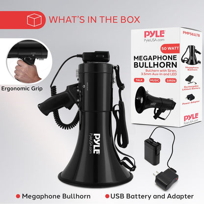 Megaphone Speaker With Built-In Rechargeable Battery, Led Lights, Siren Alarm Mode & Adjustable Volume Control