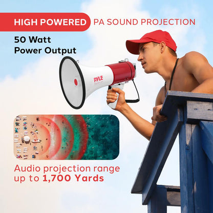 Megaphone Speaker 50W Loud Sound USB/MP3/Aux Input Handheld Mic