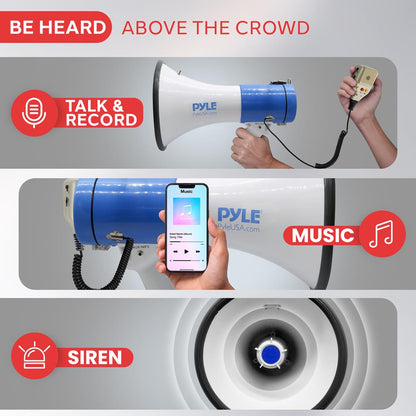 50W Megaphone Speaker, Loud Sound, Rechargeable Battery, 10-Second Record