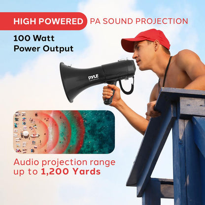 Lightweight And Portable Hand-Grip Type Megaphone - Mic/Talk/Siren/Whistle/Record240S,12V Lithium Battery, Usb/Sd/Aux/Bt, 100Watts, (Black)