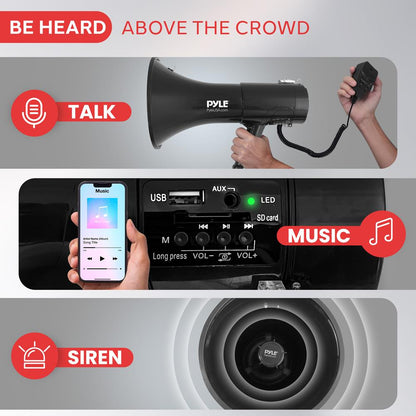 Lightweight And Portable Hand-Grip Type Megaphone - Mic/Talk/Siren/Whistle/Record240S,12V Lithium Battery, Usb/Sd/Aux/Bt, 100Watts, (Black)