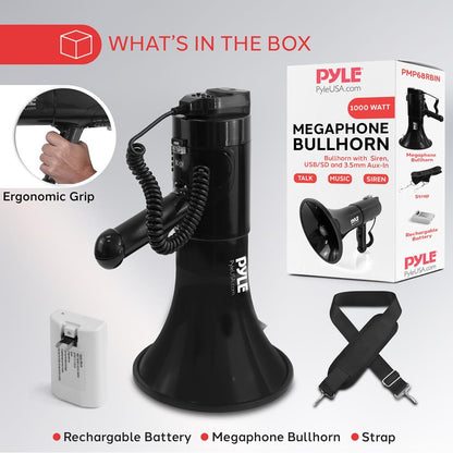 Lightweight And Portable Hand-Grip Type Megaphone - Mic/Talk/Siren/Whistle/Record240S,12V Lithium Battery, Usb/Sd/Aux/Bt, 100Watts, (Black)