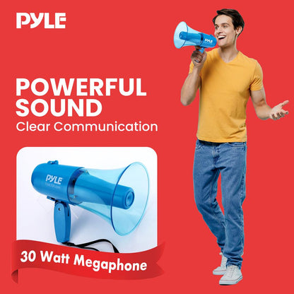 Megaphone Siren Bullhorn Speaker, Portable And Lightweight Automatic Bullhorn For Indoor And Outdoor Use (Transparent Blue)