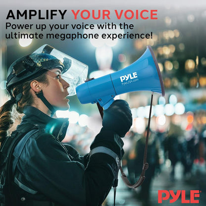 40W Megaphone Siren Bullhorn, Loud Sound, Rechargeable, Blue