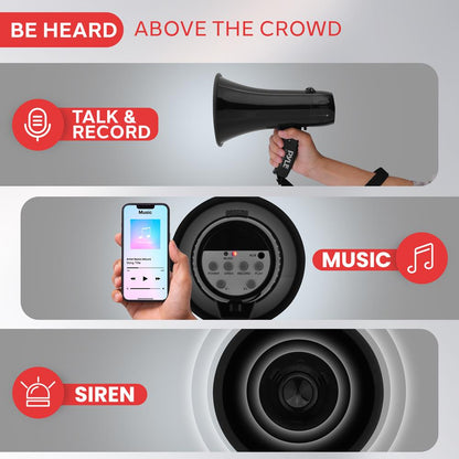 20W Megaphone Bullhorn - 400 Yd Range, Aux Input, Siren, Portable