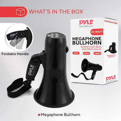 20W Megaphone Bullhorn - 400 Yd Range, Aux Input, Siren, Portable