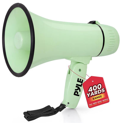 20W Megaphone Bullhorn - 400 Yards Range, Siren, Aux Input, Green