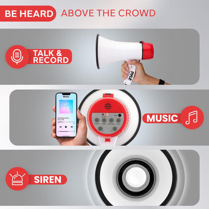 Megaphone Bullhorn 20W, 400-Yard Range, Aux Input, White-Red