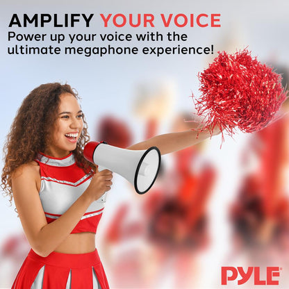 Megaphone Bullhorn 20W, 400-Yard Range, Aux Input, White-Red