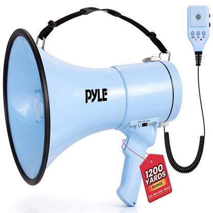 50W Megaphone Bullhorn - Loud Projection, Aux Input, Blue