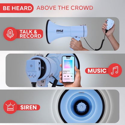 50W Megaphone Bullhorn - Loud Projection, Aux Input, Blue