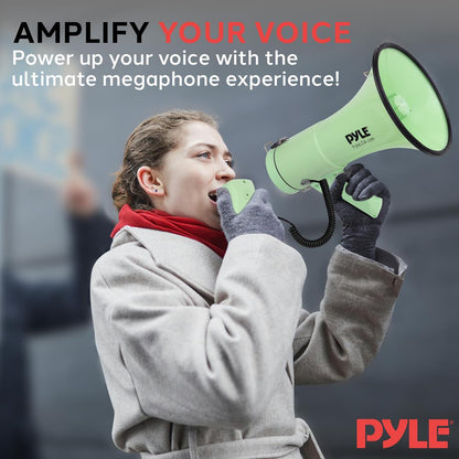 Megaphone Bullhorn 50W, 1200 Yards Range, Automatic Siren, Green