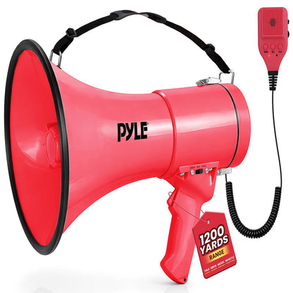 Megaphone Bullhorn 50W, 1200 Yards Range, Aux Input, Red