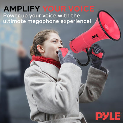 Megaphone Bullhorn 50W, 1200 Yards Range, Aux Input, Red