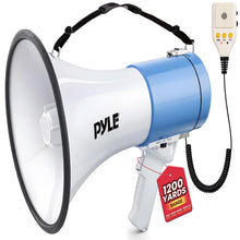 50W Megaphone Bullhorn - Loud Projection, Automatic Siren, White-Blue