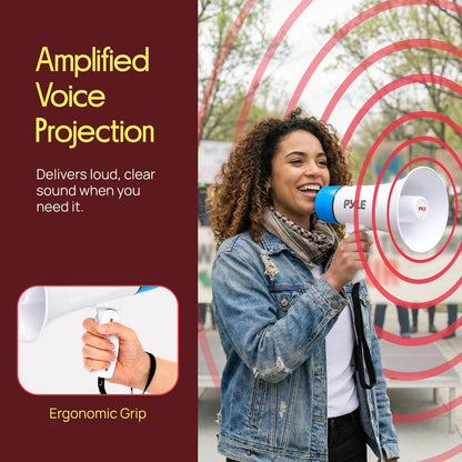 Pyle 30W Rechargeable Megaphone With Voice Changer, Bluetooth, Siren, And Usb-C Charging – Perfect For Events And Announcements (Blue)