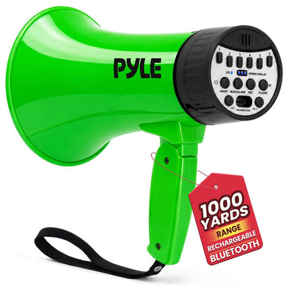Pyle 30W Rechargeable Megaphone With Talk Mode, Voice Changer, Recording, Bluetooth, And Usb-C Charging – Perfect For Events And Announcements (Green)
