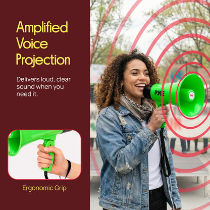 Pyle 30W Rechargeable Megaphone With Talk Mode, Voice Changer, Recording, Bluetooth, And Usb-C Charging – Perfect For Events And Announcements (Green)