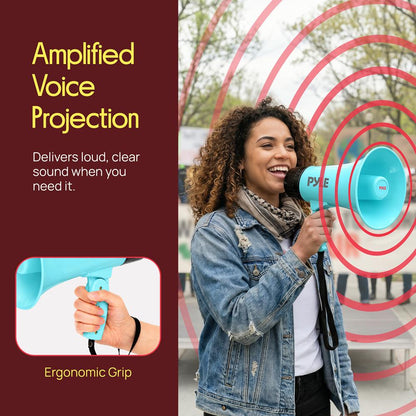 Pyle 30W Rechargeable Megaphone With Talk Mode, Voice Changer, Recording, Bluetooth, And Usb-C Charging – Perfect For Events And Announcements (Light Teal)