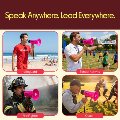 Pyle 30W Rechargeable Megaphone With Voice Changer, Bluetooth, Siren, And Usb-C Charging – Perfect For Events And Announcements (Pink)