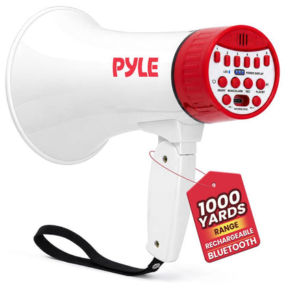Pyle 30W Rechargeable Megaphone With Voice Changer, Bluetooth, Siren, And Usb-C Charging – Perfect For Events And Announcements (Red)
