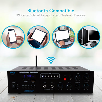 Wireless Bluetooth PA Amplifier 500W Compact Audio System w/ Mic Input