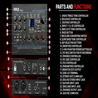 USB Audio Interface - Pristine Recording - 24 Digital Effects - Compact Size