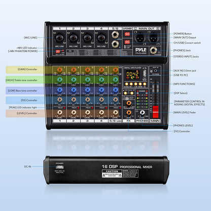 Bluetooth DJ Mixer 6-Channel USB Interface 16 DSP Effects
