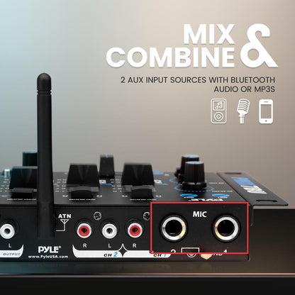 3-Channel Bluetooth DJ Mixer, Wireless Streaming, USB Reader, Blue