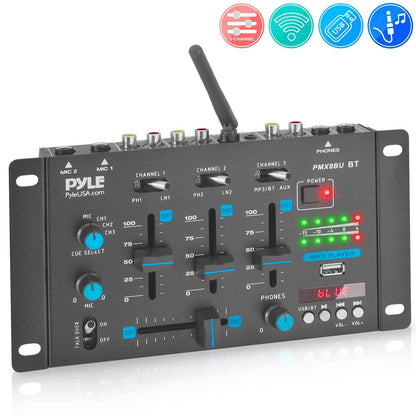 Professional 3-Channel Wireless DJ Mixer with Bluetooth, USB, and