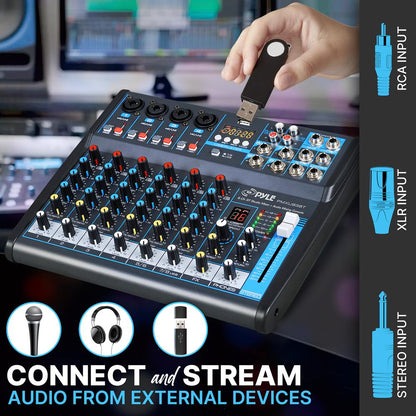 8-Channel Bluetooth Studio Mixer - USB, DSP, Phantom Power, DJ/Studio Use