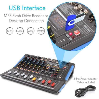 8-Channel Bluetooth DJ Mixer - Pro Sound, USB Recording, 7-Band EQ