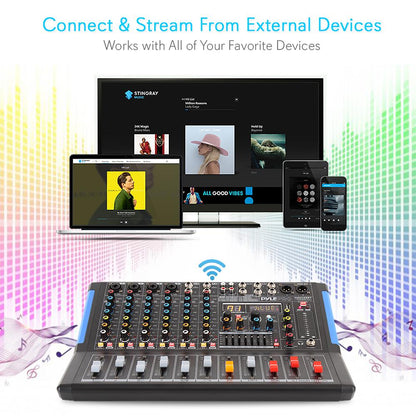 8-Channel Bluetooth DJ Mixer - Pro Sound, USB Recording, 7-Band EQ