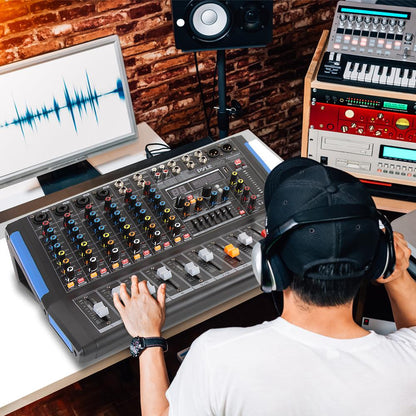 8-Channel Bluetooth DJ Mixer - Pro Sound, USB Recording, 7-Band EQ