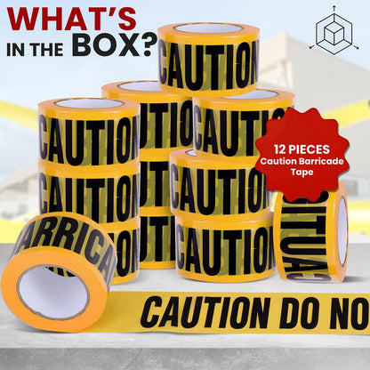 12-Piece Caution Tape Set, High Visibility, Polyethylene, Yellow