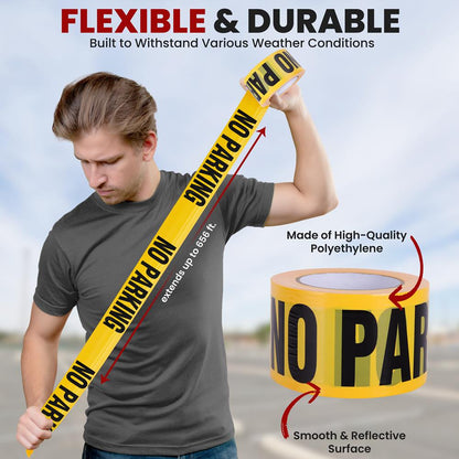 Safety Yellow No Parking Tape Set, 656ft, Polyethylene, High Visibility