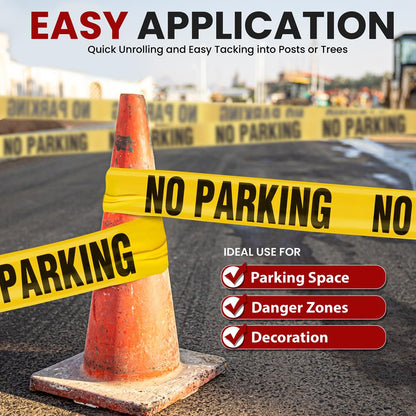 Safety Yellow No Parking Tape Set, 656ft, Polyethylene, High Visibility