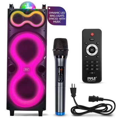 Bluetooth Party Speaker 240W Powerful Bass Dual 10" Speakers LED Lights