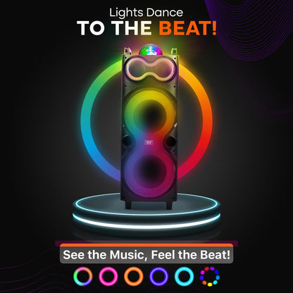 Bluetooth Party Speaker 240W Powerful Bass Dual 10" Speakers LED Lights