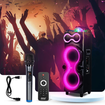 Bluetooth Party Speaker 240W Powerful Bass Dual 10" Speakers LED Lights