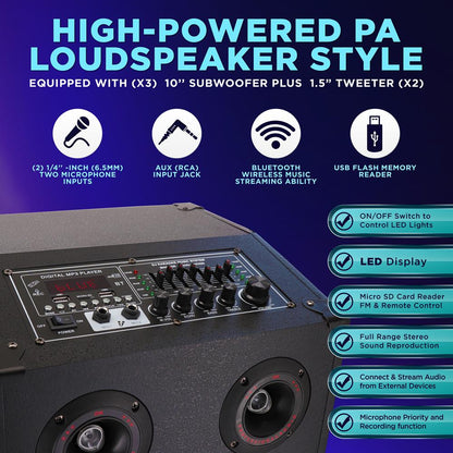 3X10” Wireless Karaoke Pa Speaker System