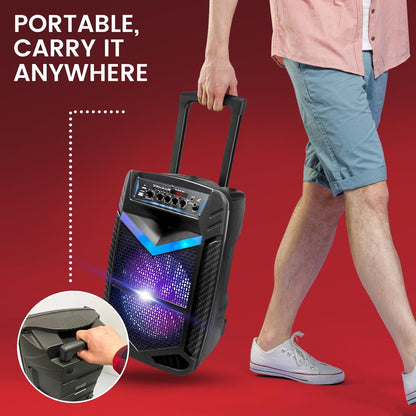 Portable Bluetooth PA Speaker 600W Rechargeable 10" Subwoofer Party Lights