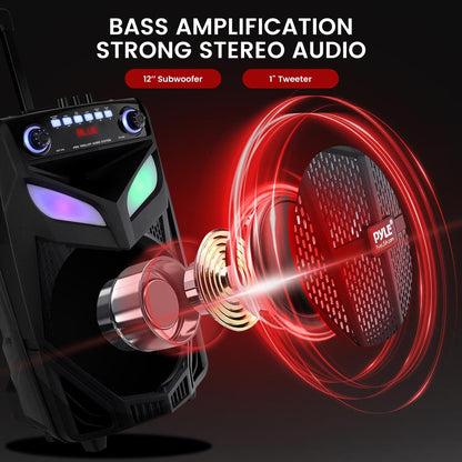 Portable 12" Bluetooth PA Speaker 800W Rechargeable LED Lights