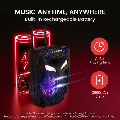 Portable 12" Bluetooth PA Speaker 800W Rechargeable LED Lights
