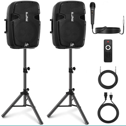 Wireless PA System Kit 1800W - Bluetooth, Dual 12" Speakers, Stands, Mic