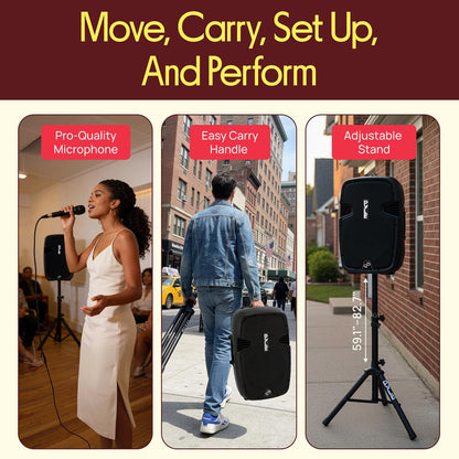 Wireless PA System Kit 1800W - Bluetooth, Dual 12" Speakers, Stands, Mic