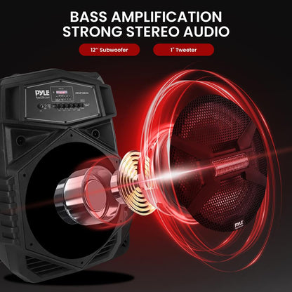 12" Portable Bluetooth Speaker 1000W Rechargeable LED Lights