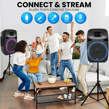 400W Bluetooth PA Speaker System, Portable, 12" Woofer, Party Lights